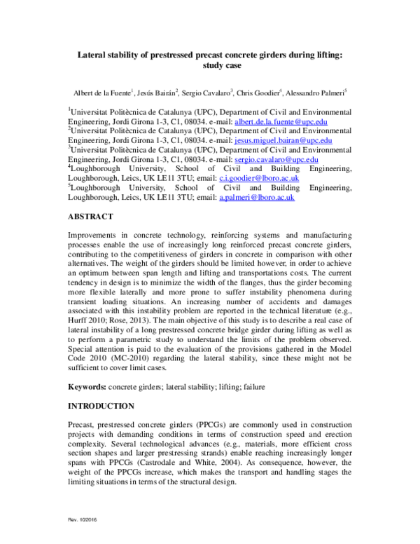 (PDF) Lateral Stability of Prestressed Precast Concrete Girders During ...