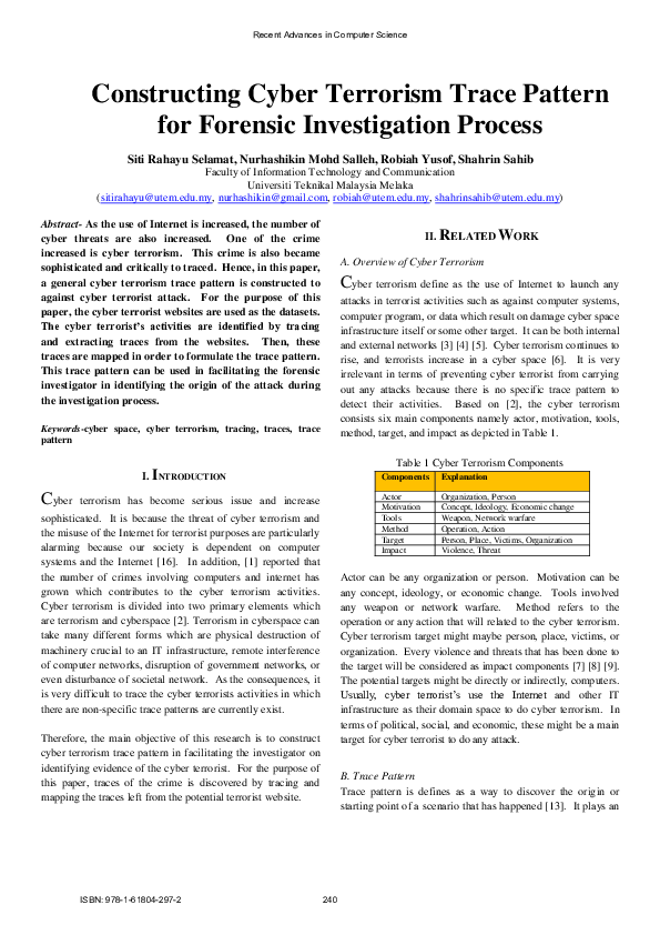 (PDF) Constructing Cyber Terrorism Trace Pattern for Forensic ...