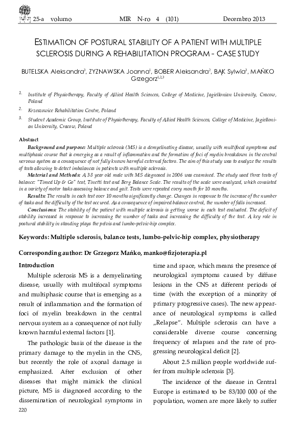 (PDF) Estimation of Postural Stability of a Patient with Multiple ...