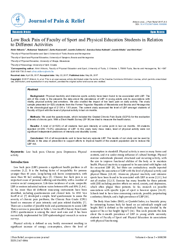 (PDF) Low Back Pain of Faculty of Sport and Physical Education Students ...