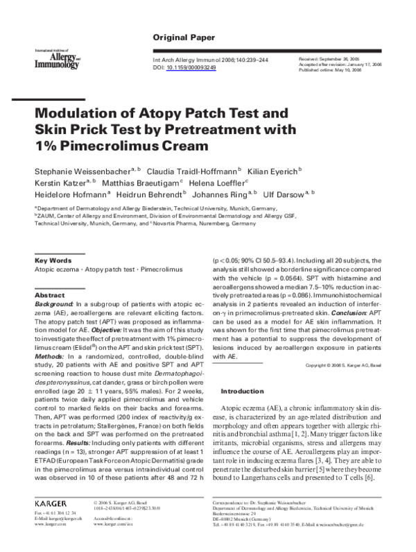 (PDF) Modulation of atopy patch test and skin prick test by ...