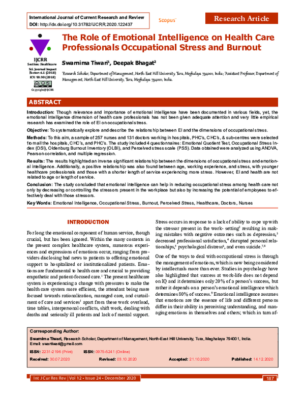 (PDF) The Role of Emotional Intelligence on Health Care Professionals ...