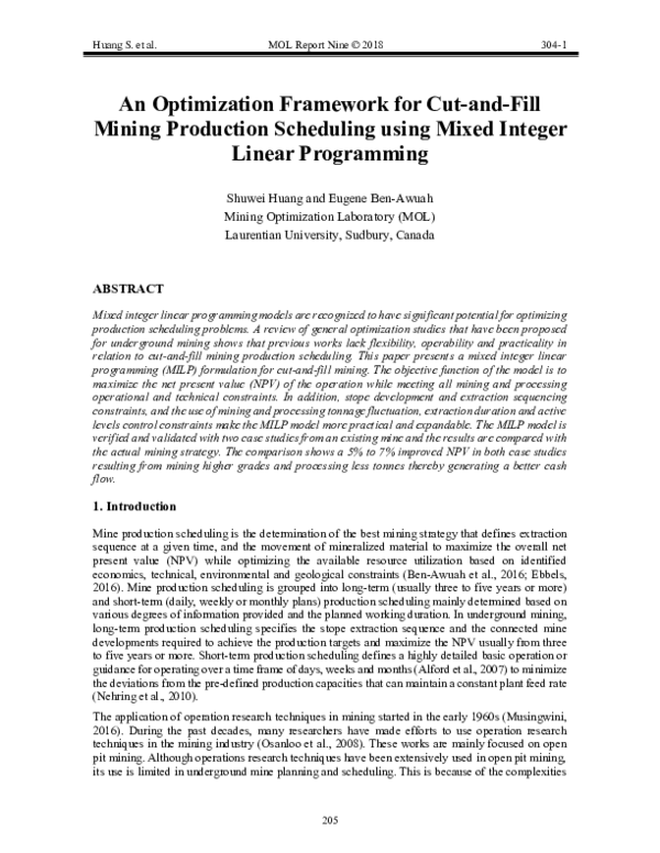 (PDF) An Optimization Framework for Cut-and-Fill Mining Production ...
