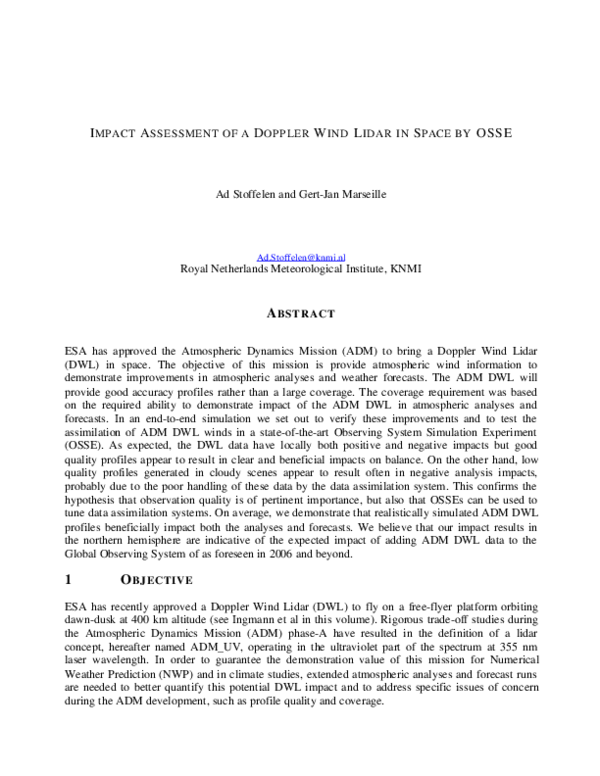 (PDF) Impact Assessment of a Doppler Wind Lidar in Space by Osse