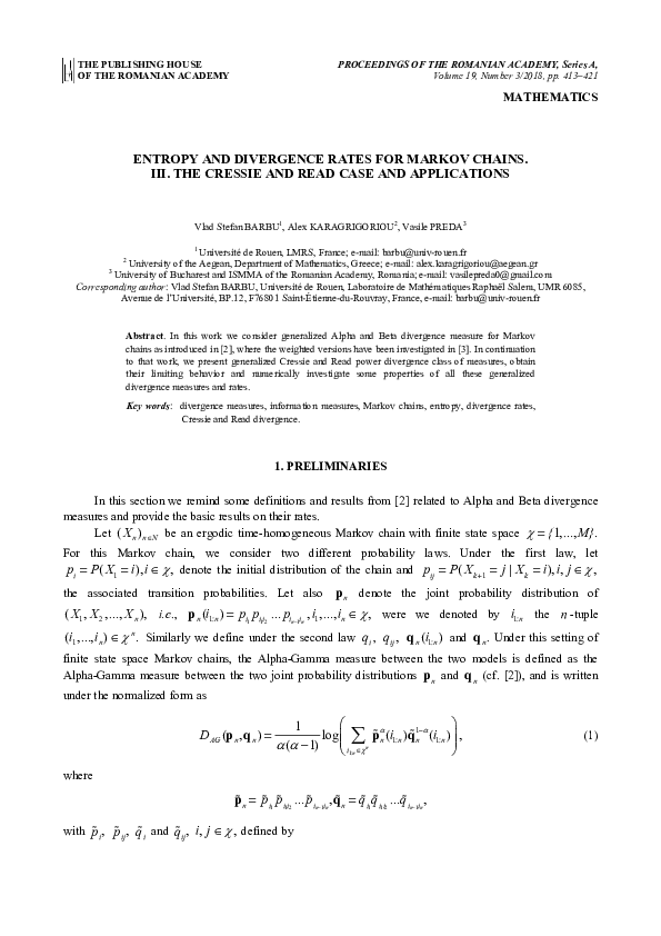(PDF) Entropy and Divergence Rates for Markov Chains . III . The ...