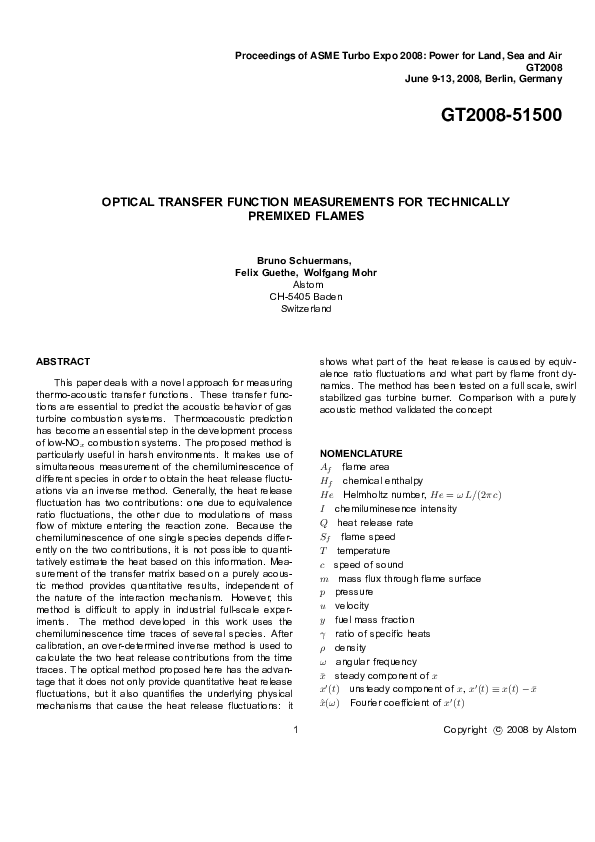 (PDF) Optical Transfer Function Measurements for Technically Premixed ...