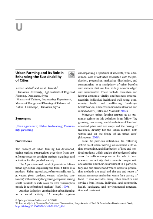 (PDF) Urban Farming and Its Role in Enhancing the Sustainability of Cities