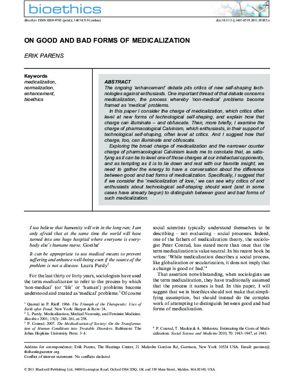 (PDF) On good and bad forms of medicalization