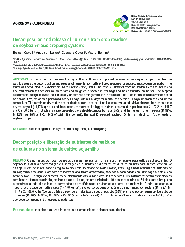 (PDF) Decomposition and release of nutrients from crop residues on ...