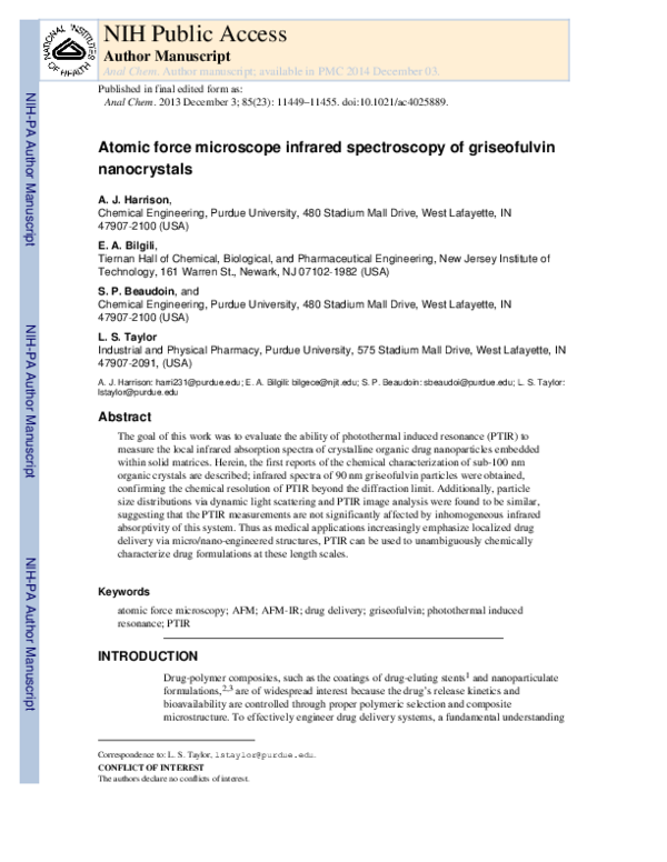 (PDF) Atomic Force Microscope Infrared Spectroscopy of Griseofulvin ...