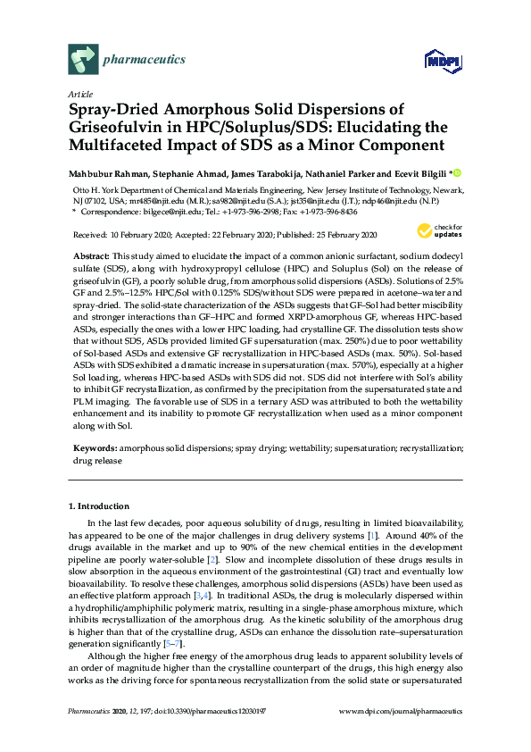 (PDF) Spray-Dried Amorphous Solid Dispersions of Griseofulvin in HPC ...