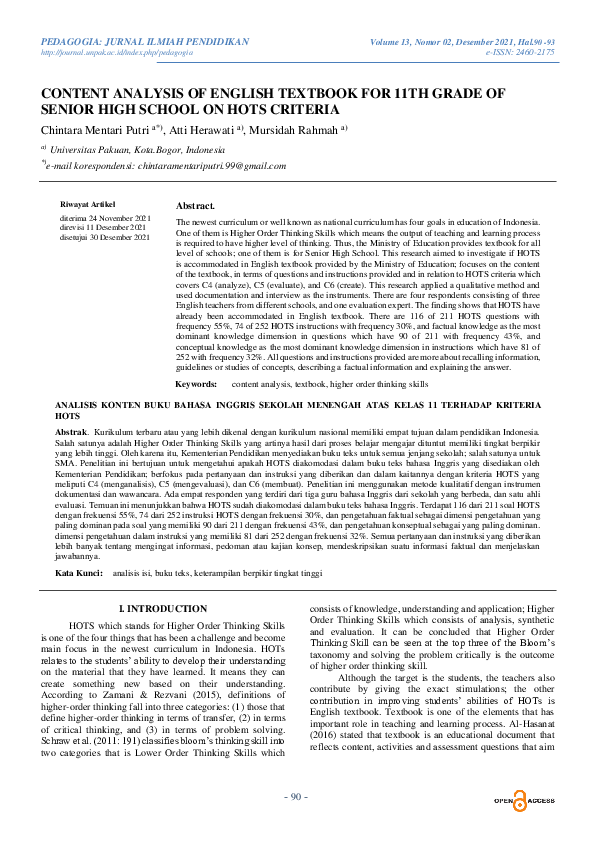 (PDF) Content Analysis of English Textbook for 11th Grade of Senior ...