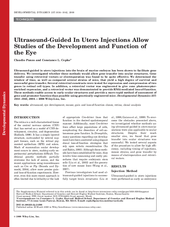 (PDF) TECHNIQUES Ultrasound-Guided In Utero Injections Allow Studies of ...