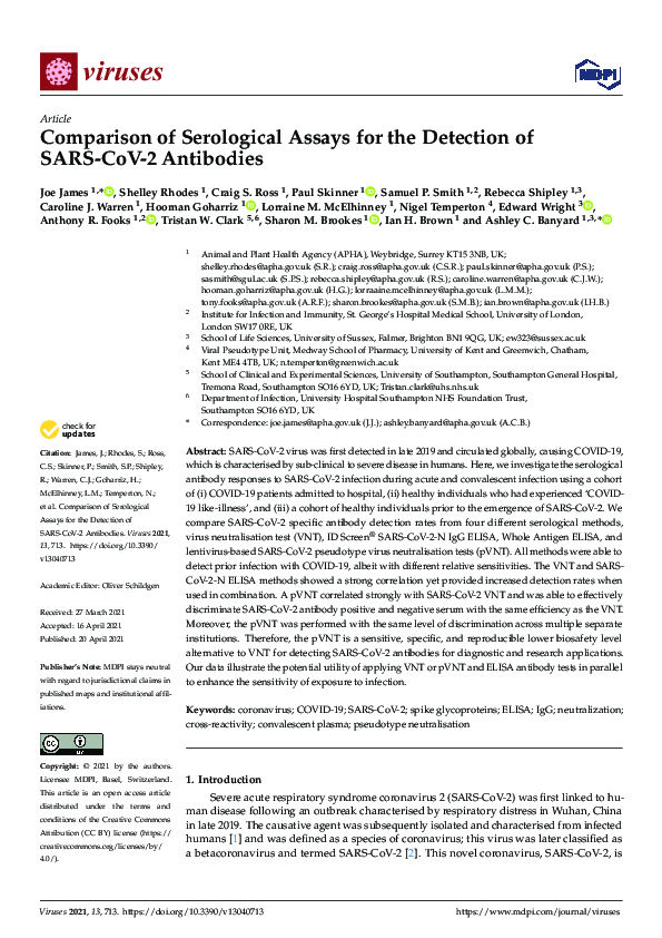 (PDF) Comparison of Serological Assays for the Detection of SARS-CoV-2 ...