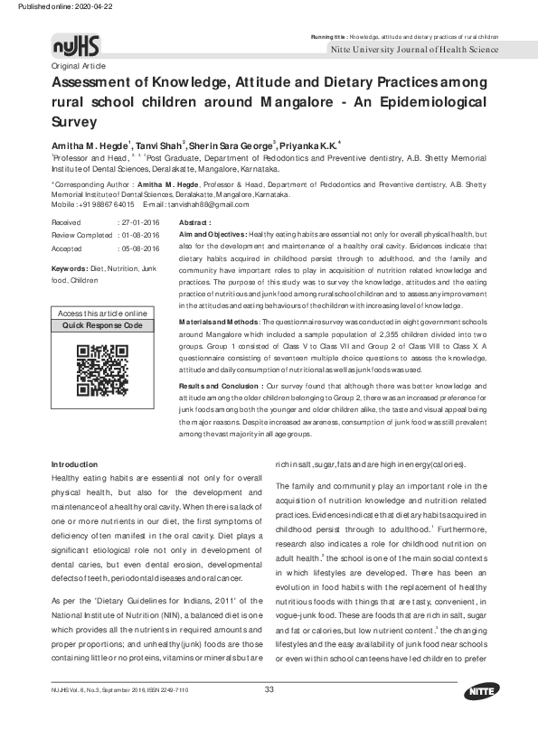 (PDF) Assessment of Knowledge, Attitude and Dietary Practices Among ...
