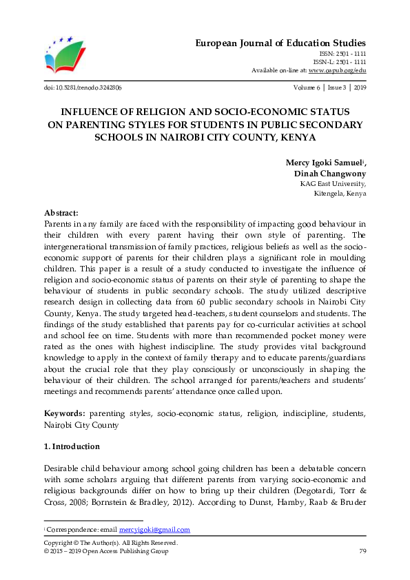 (PDF) Influence of Religion and Socio-Economic Status on Parenting ...