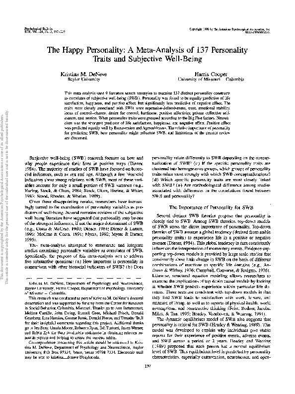 (PDF) The happy personality: A meta-analysis of 137 personality traits ...