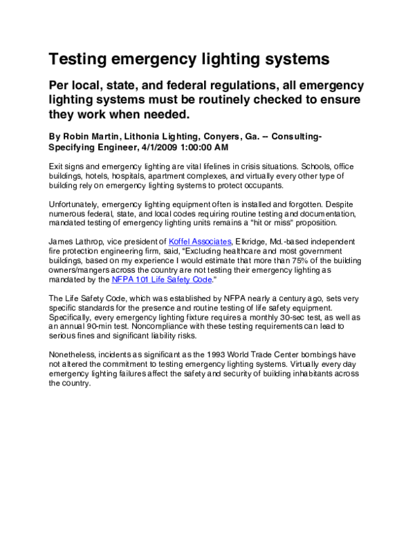 (PDF) Testing emergency lighting systems