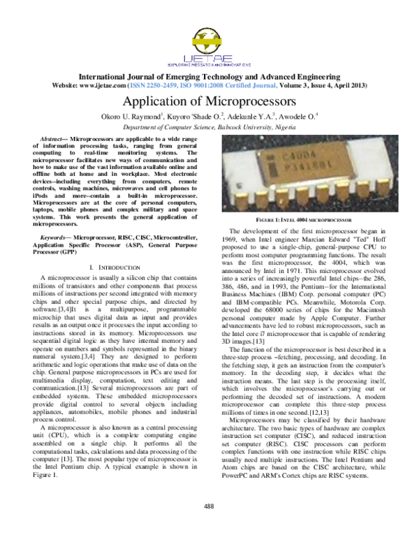 (PDF) Application of Microprocessors