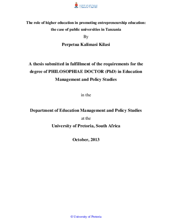 (PDF) The role of higher education in promoting entrepreneurship ...