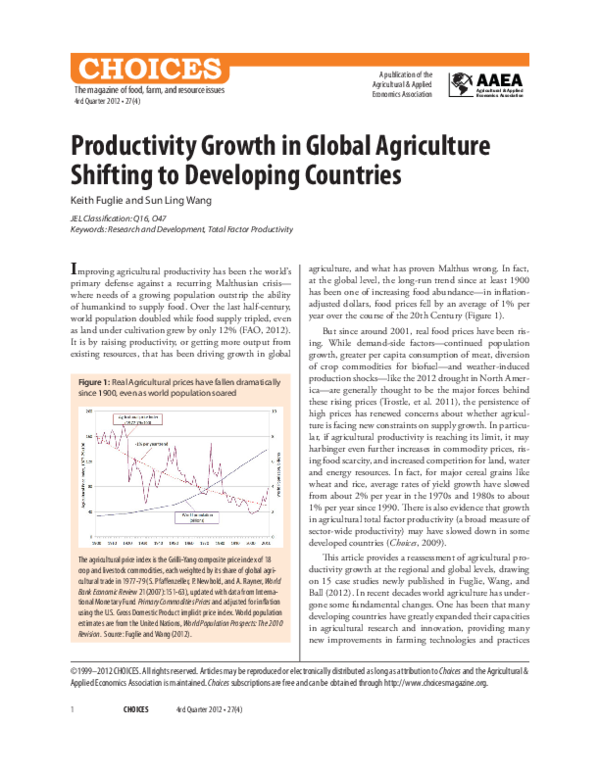 (PDF) Productivity Growth in Global Agriculture Shifting to Developing ...