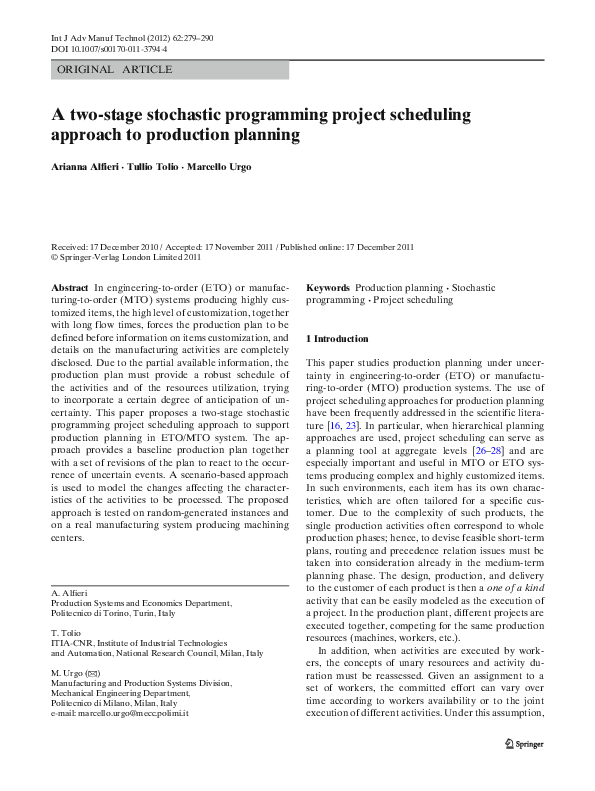 (PDF) A two-stage stochastic programming project scheduling approach to ...