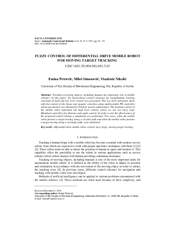 (PDF) Fuzzy Control of Differential Drive Mobile Robot for Moving ...