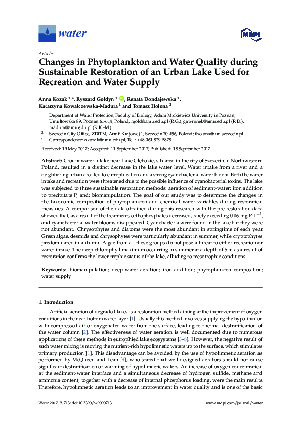 (PDF) Changes in Phytoplankton and Water Quality during Sustainable ...