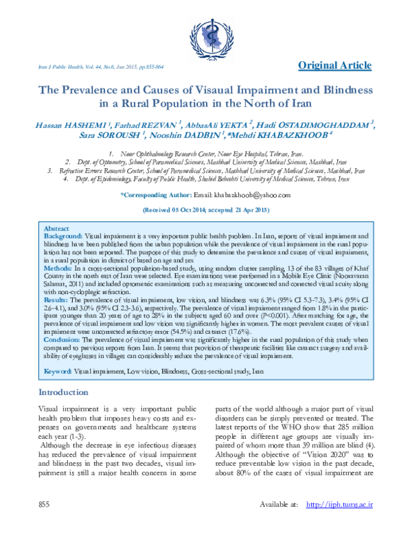 (PDF) The Prevalence and Causes of Visaual Impairment and Blindness in ...