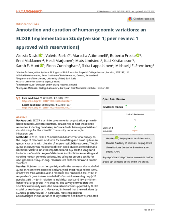 (PDF) Annotation and curation of human genomic variations an ELIXIR