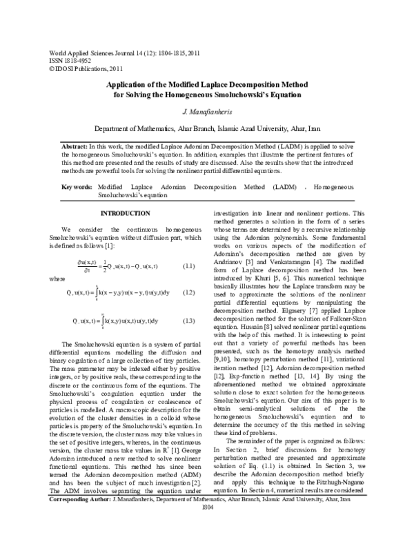 (PDF) Application of modified Laplace decomposition method for solving ...
