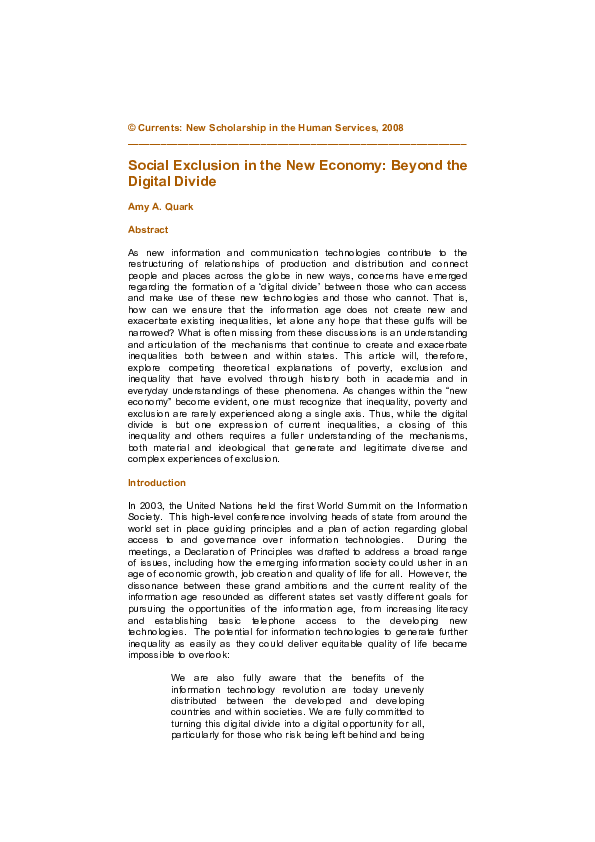 (PDF) Social Exclusion in the New Economy: Beyond the Digital Divide