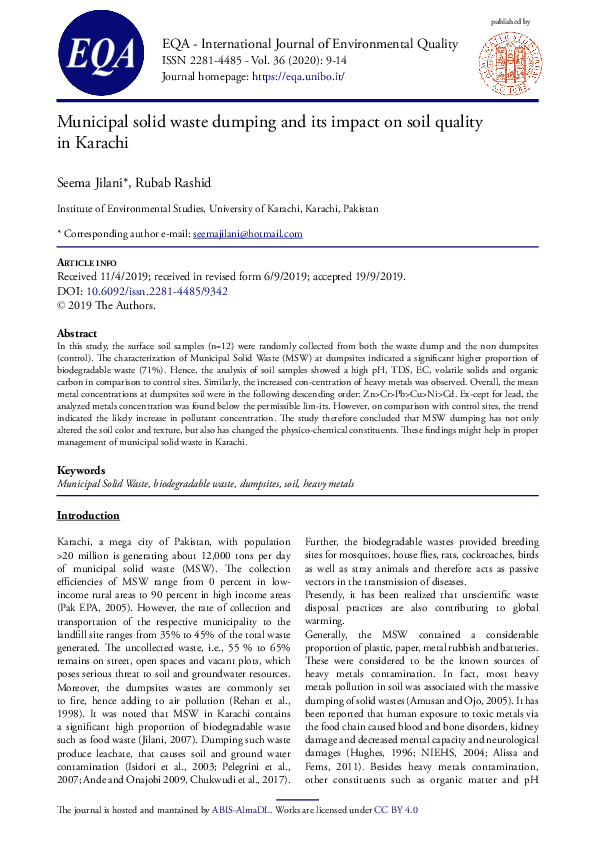 (PDF) Municipal solid waste dumping and its impact on soil quality in ...