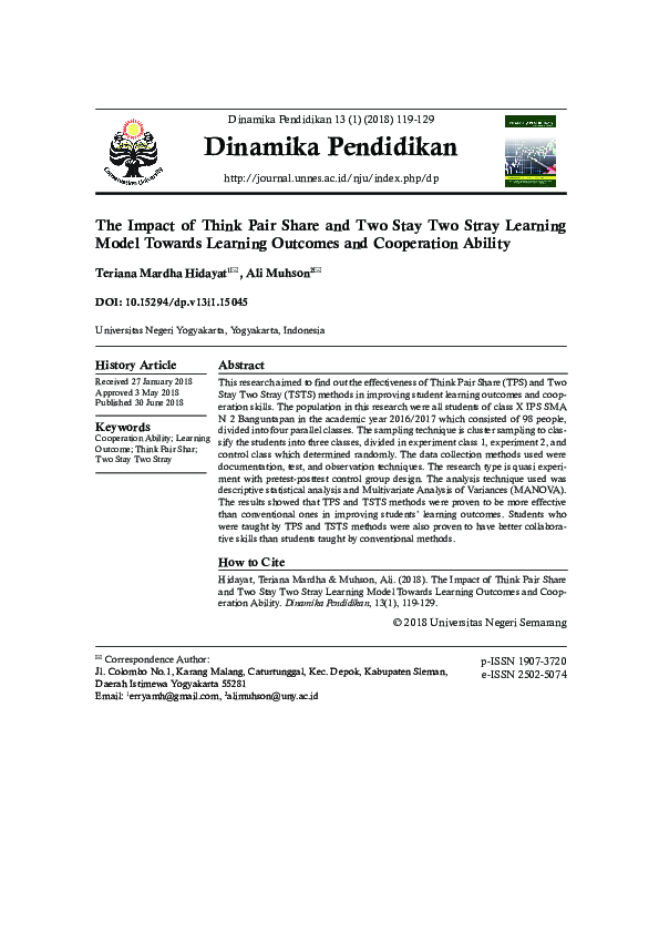 (PDF) The Impact of Think Pair Share and Two Stay Two Stray Learning ...