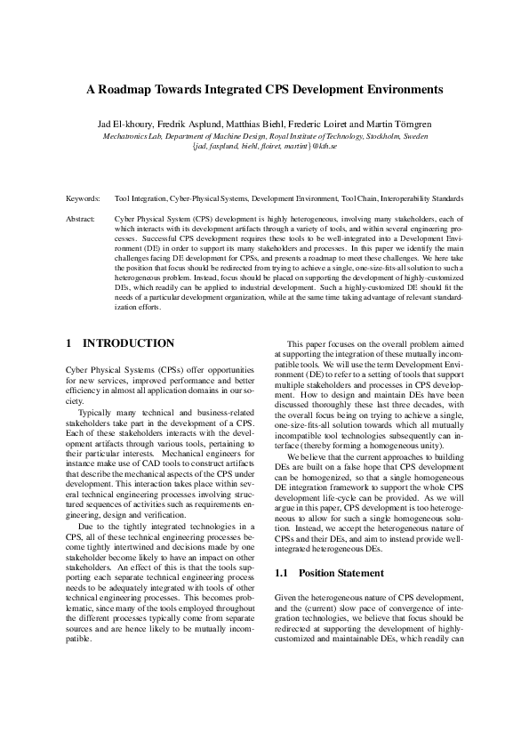 (PDF) A Roadmap Towards Integrated CPS Development Environments