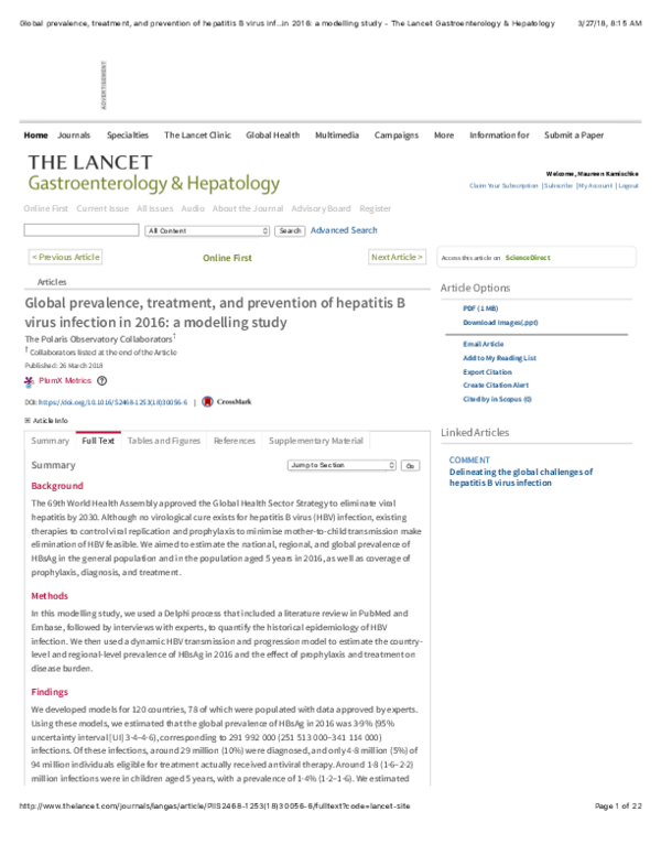 (PDF) Global prevalence, treatment, and prevention of hepatitis B virus ...