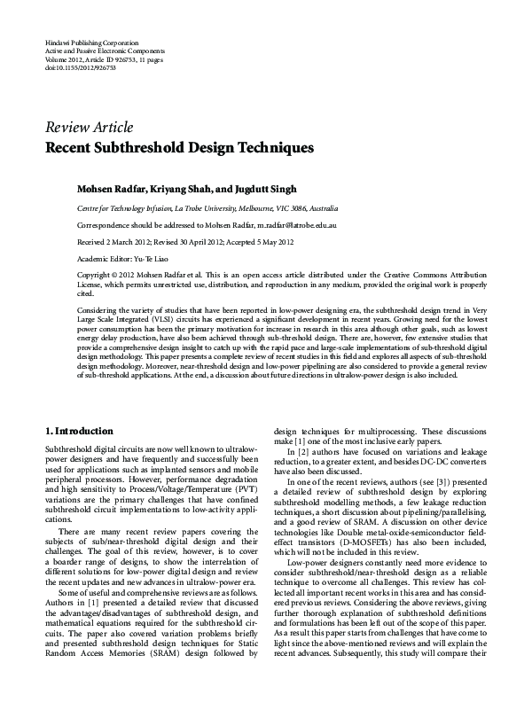(PDF) Recent Subthreshold Design Techniques