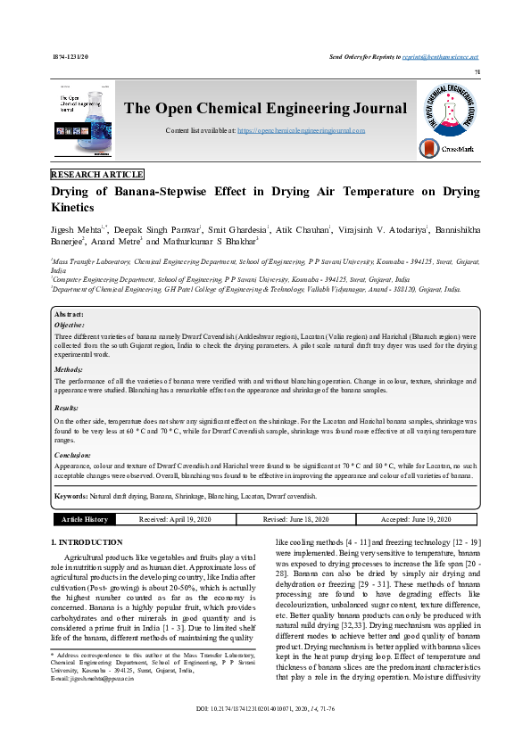 (PDF) Drying of BananaStepwise Effect in Drying Air Temperature on