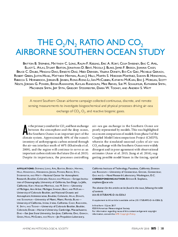 (PDF) The O2/N2 Ratio and CO2 Airborne Southern Ocean (ORCAS) Study