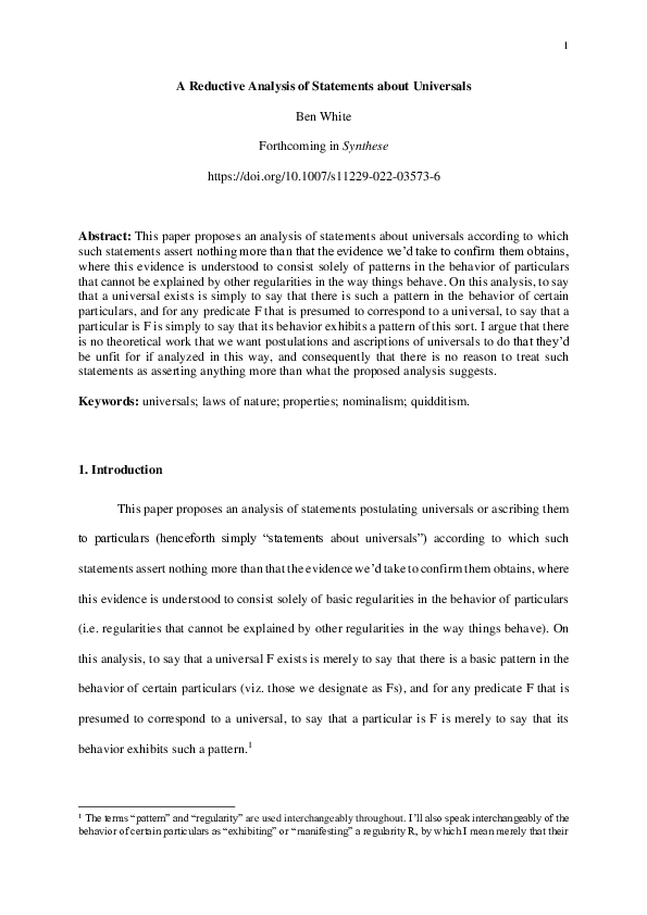 (PDF) A Reductive Analysis of Statements about Universals