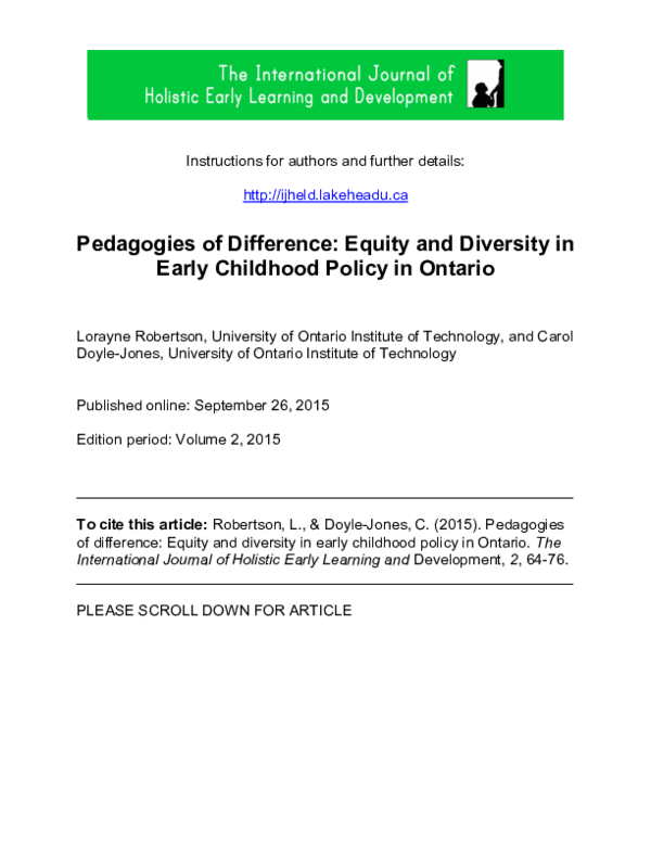 (PDF) Pedagogies of Difference: Equity and Diversity in Early Childhood ...