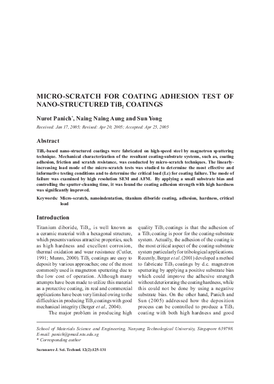 (PDF) MICRO-SCRATCH FOR COATING ADHESION TEST OF NANO-STRUCTURED TiB2 ...