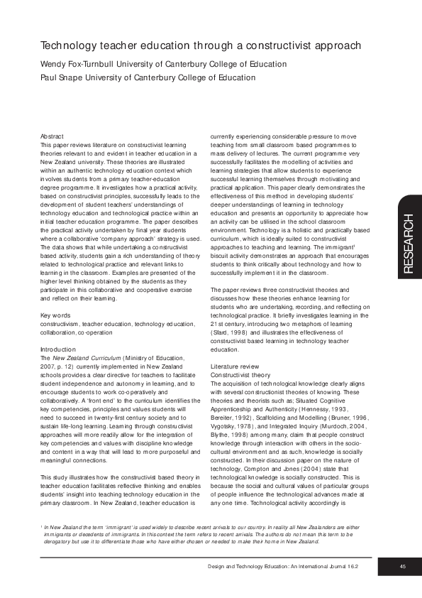 Pdf Technology Teacher Education Through A Constructivist Approach