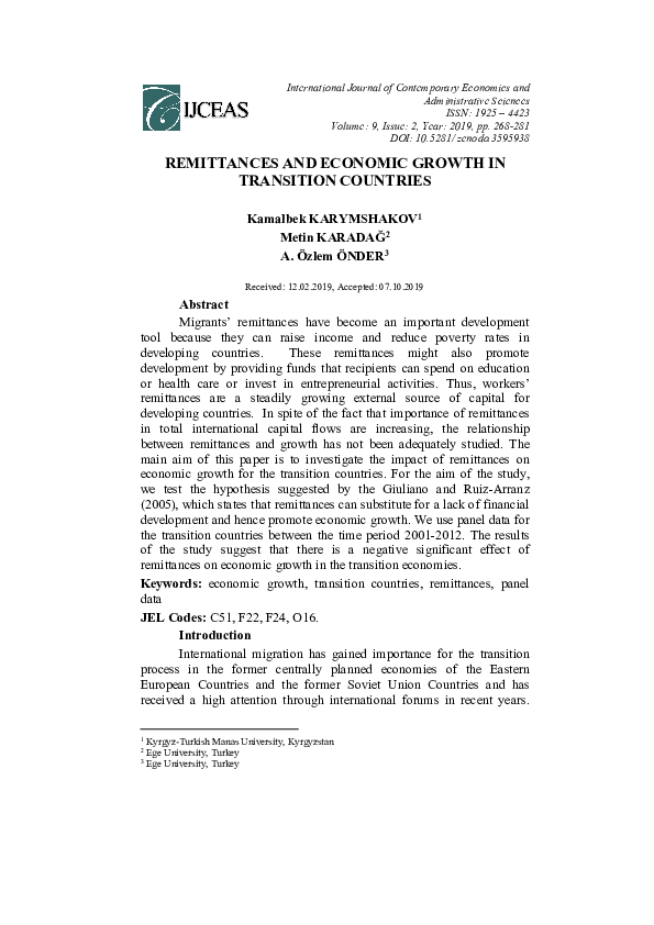 (PDF) Remittances and Economic Growth in Transition Countries