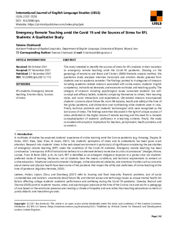 (PDF) Emergency Remote Teaching amid the Covid 19 and the Sources of ...