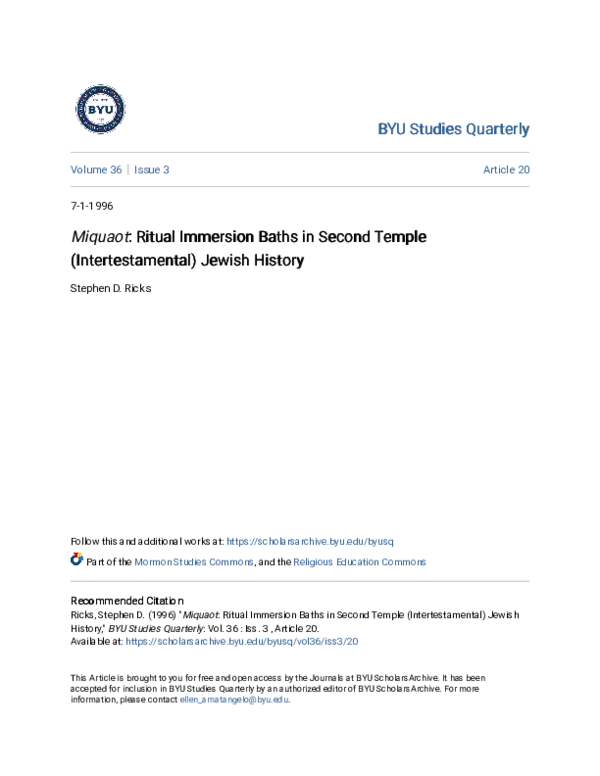 (PDF) Miquaot : Ritual Immersion Baths in Second Temple ...