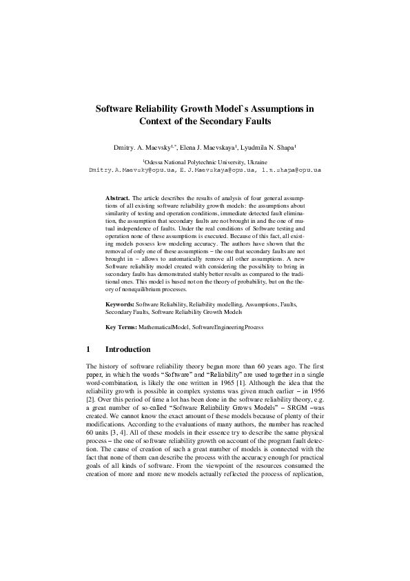 (PDF) Software Reliability Growth Model's Assumptions in Context of the ...