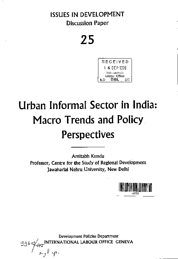 (PDF) Urban Informal Sector in India : Macro Trends and Policy