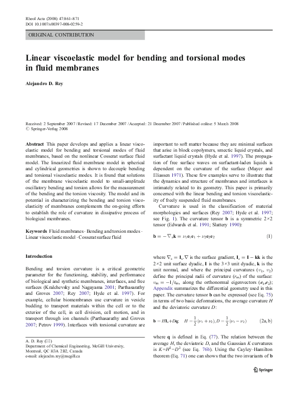 (PDF) Linear viscoelastic model for bending and torsional modes in ...