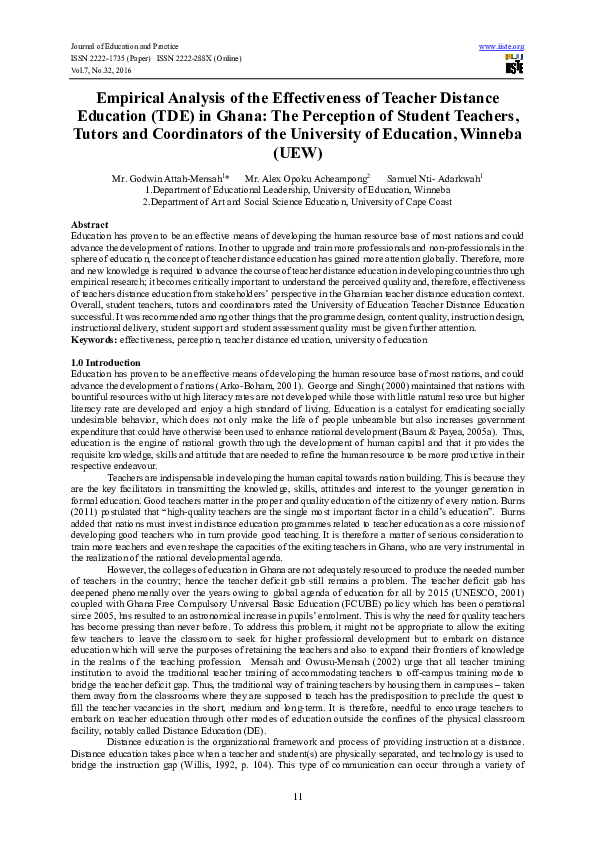 (PDF) Empirical Analysis of the Effectiveness of Teacher Distance ...